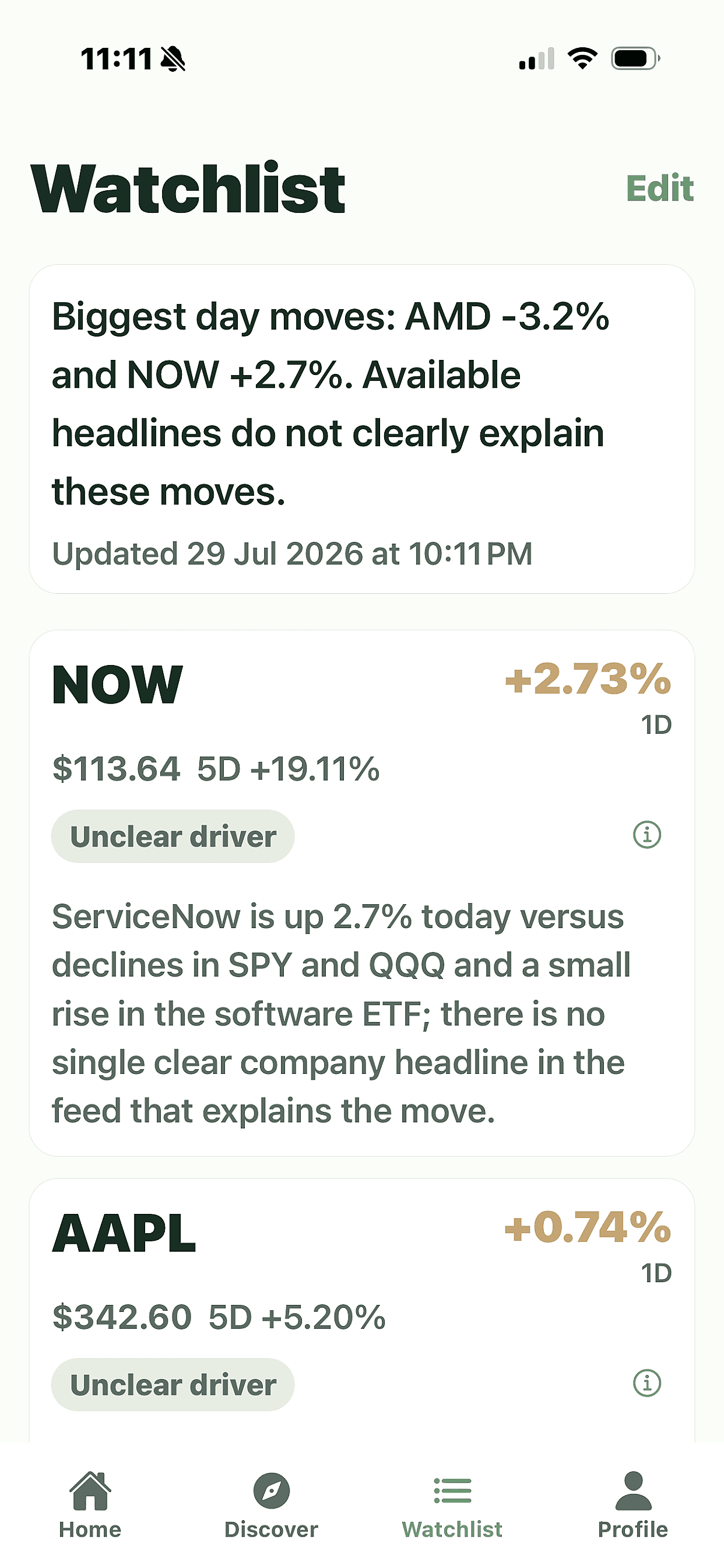 Anchor watchlist screen